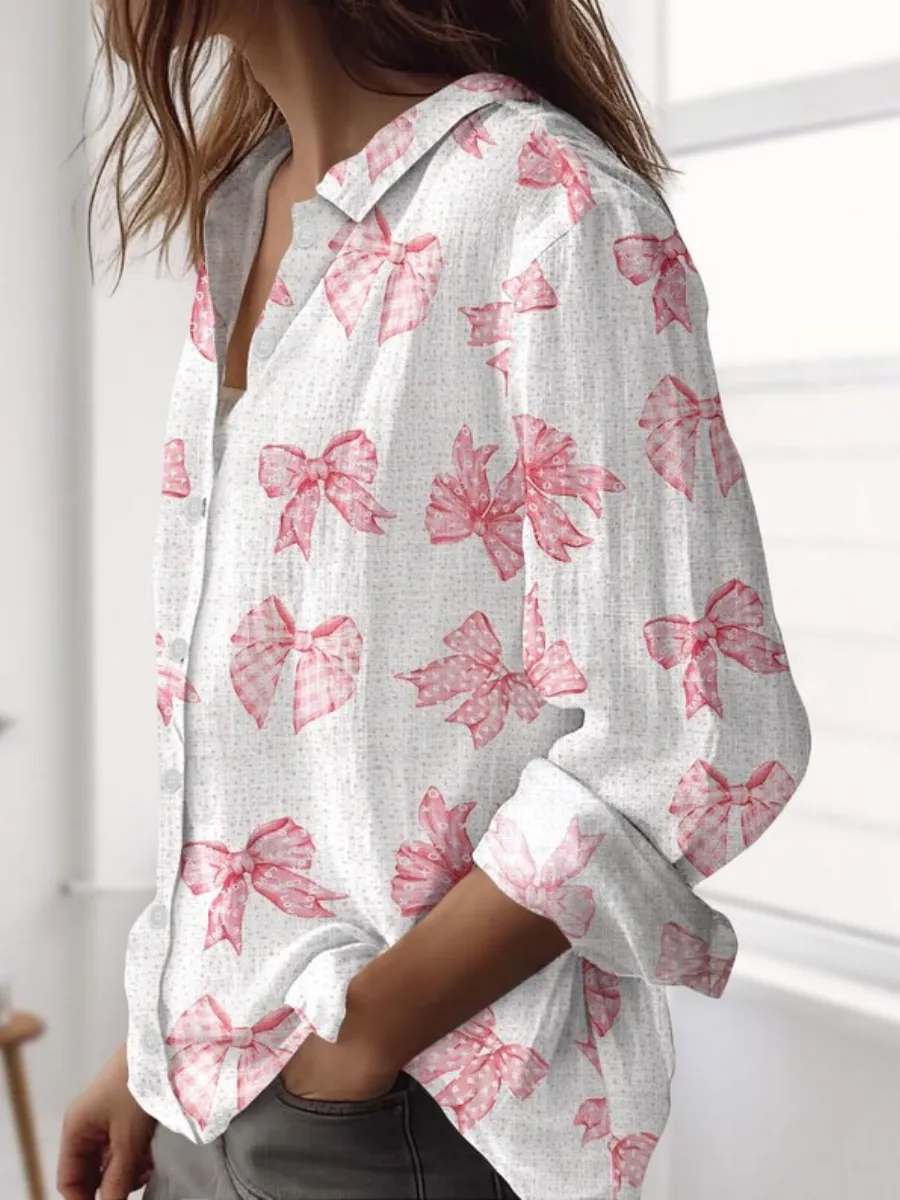 Bow Print Button Shirt