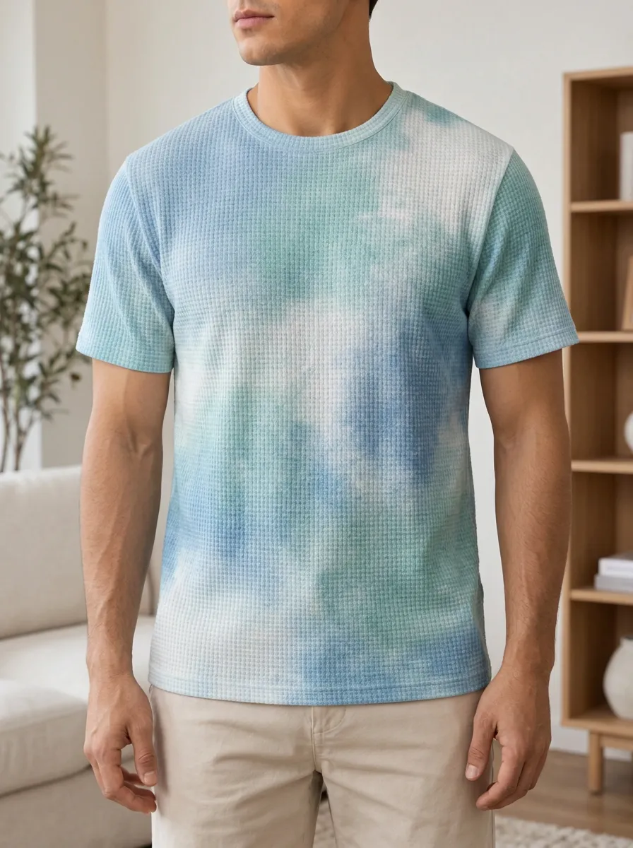 Men's Tie-dye Waffle Knit Contemporary Crew Neck T-Shirt