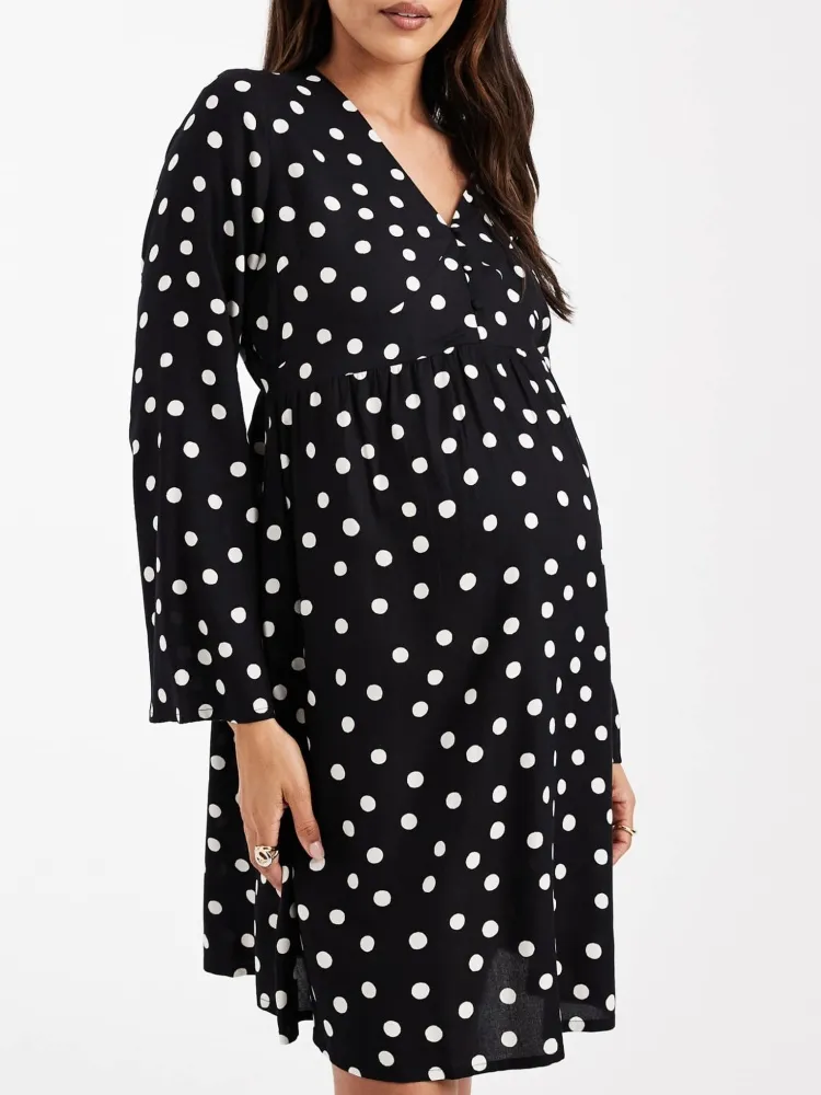 Polka Dot V-Neck Casual Dress