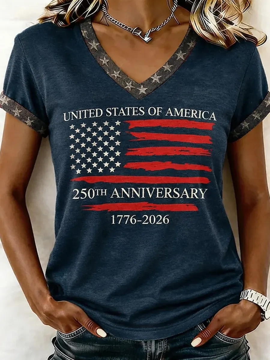 Women'S 250Th Anniversary Art Print Casual V-Neck T-Shir