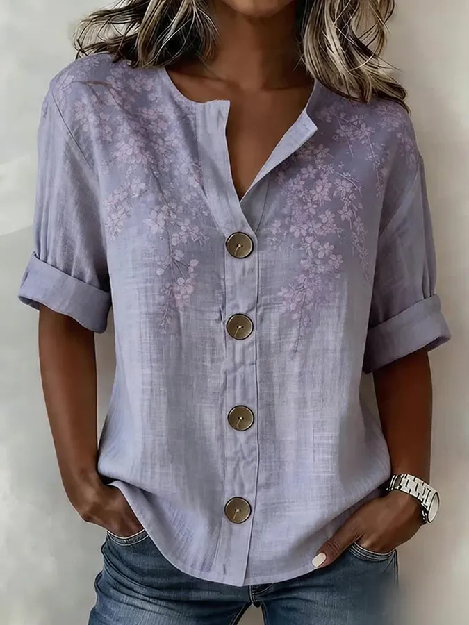 Women's Casual Short-Sleeve Cotton-Linen Top