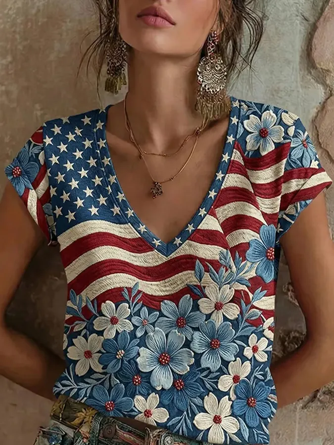 Women's Casual American 250th Anniversary Printed T-shirt