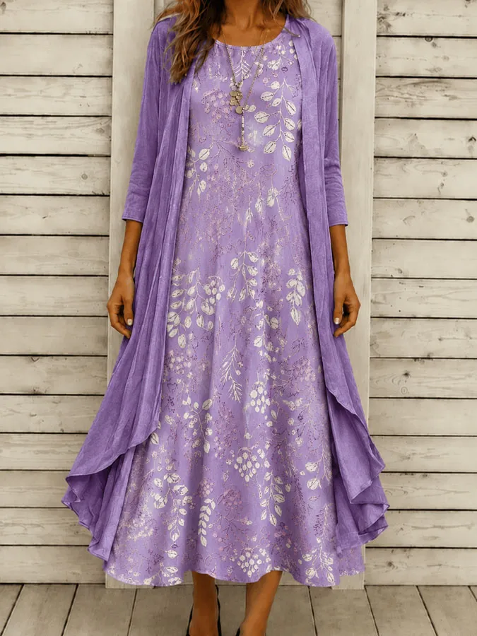 Women'S Floral Print Dress Two-Piece Set