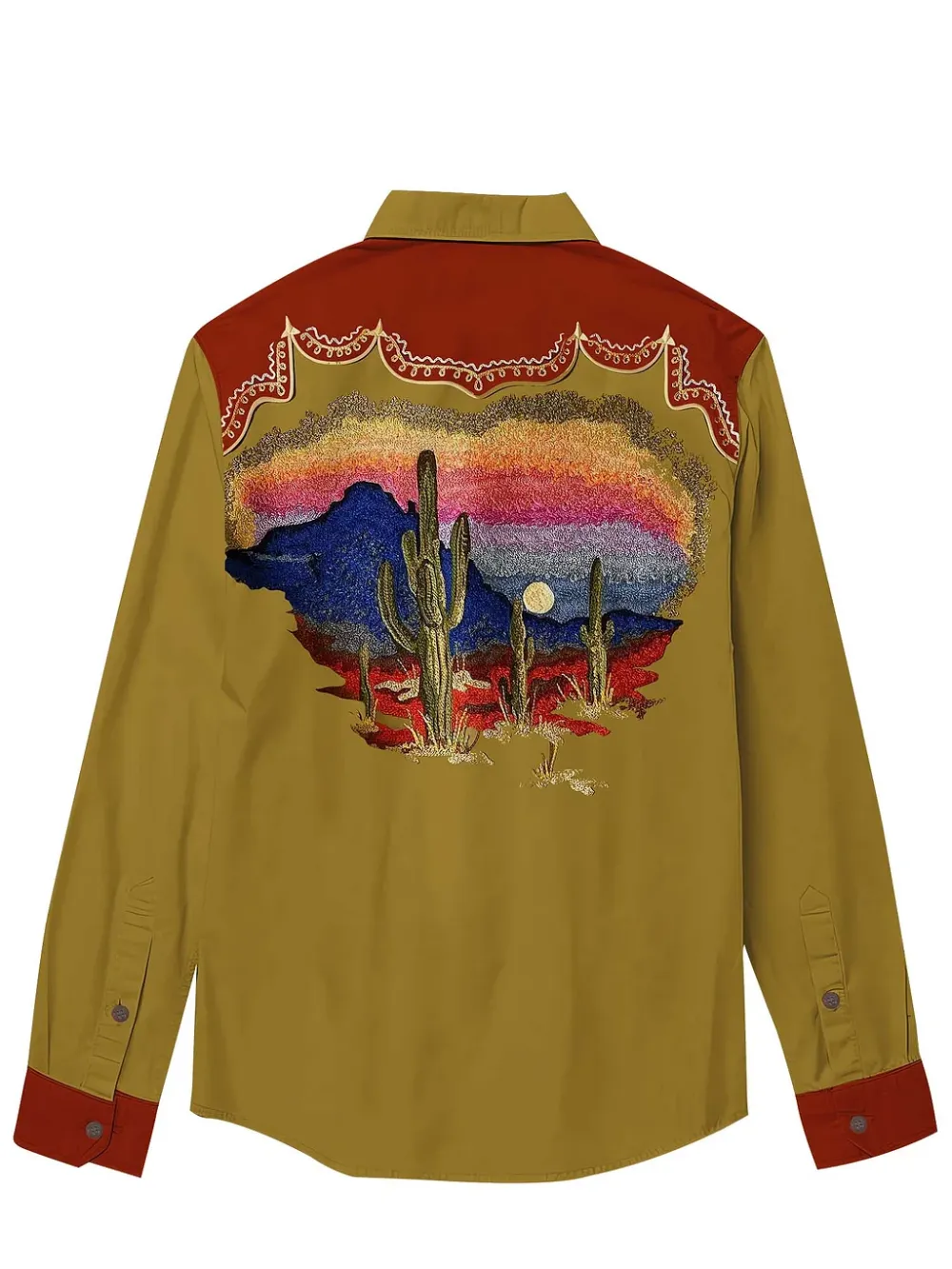 Western Cactus Printed Hawaiian Shirt For Men Button-down Shirt Long Sleeve 100% Cotton Shirt