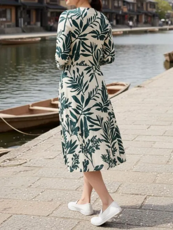 Botanical Leaf Midi Dress