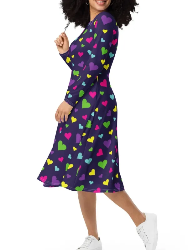 Contrast Heart Long Sleeve Dress