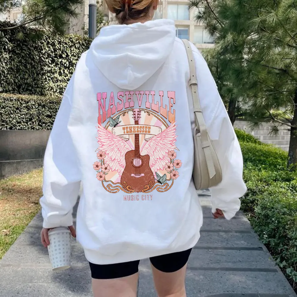 Guitars Pink Wings Printed Casual Versatile Hoodies