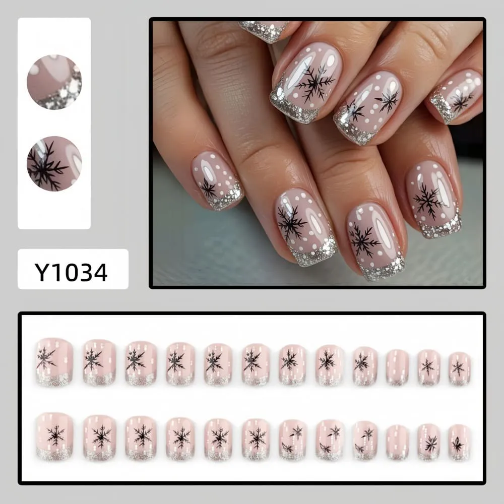 Nailhour 24Pcs Christmas Polka Dot Medium Square French Press On Nails