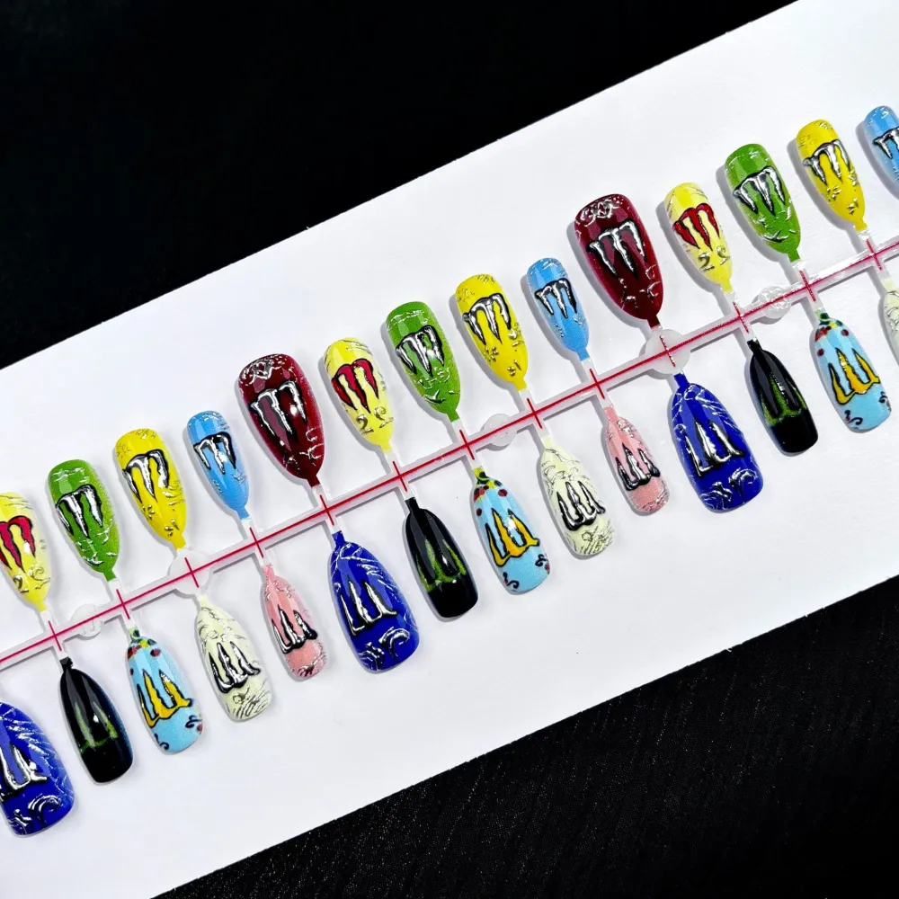 Nailhour 30Pcs Multicolor Punk Style Colors Medium Almond Press On Nails