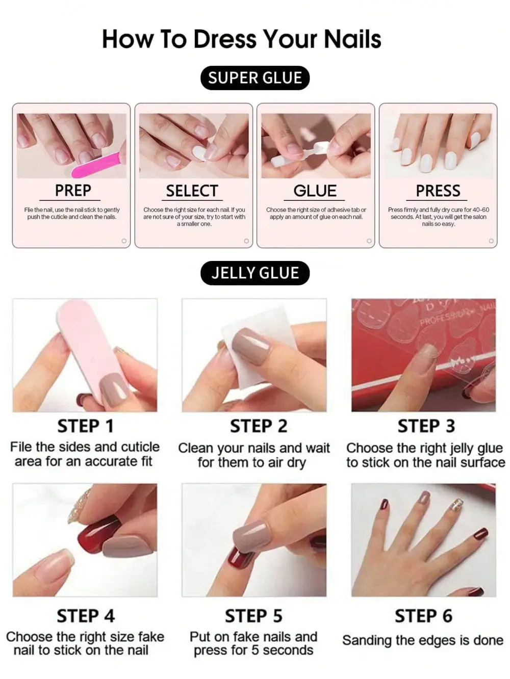Nailhour 24Pcs French Rhinestone Medium Square Press On Nails