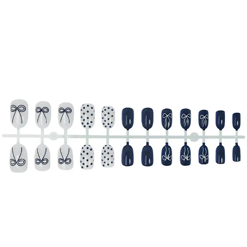 Nailhour 24Pcs Blue Vintage French Short Almond Press On Nails