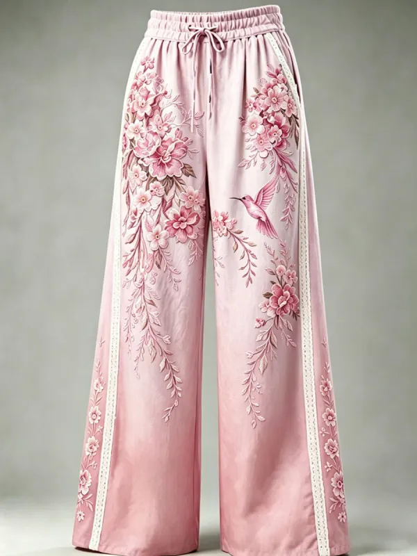Women's Floral Print Embroidered Palazzo Pants