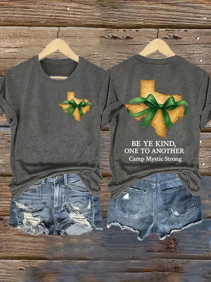 Retro Texas Strong Bow Cross Print Round Neck T-Shirt