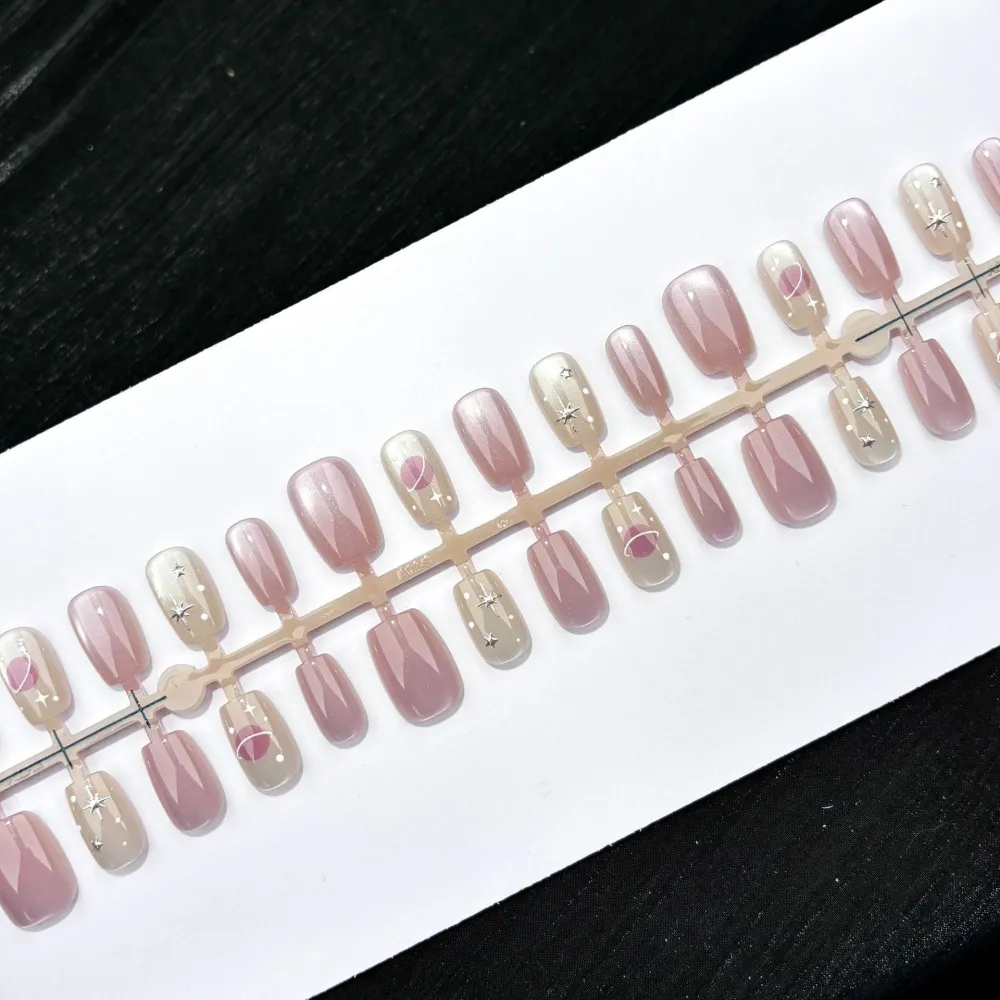 Nailhour 30Pcs Pink Medium Square French Press On Nails
