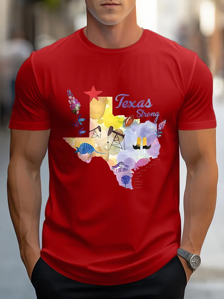 Men'S Casual Style Texas Strong Artistic Pattern Round Neck Slim Fit T-Shirt