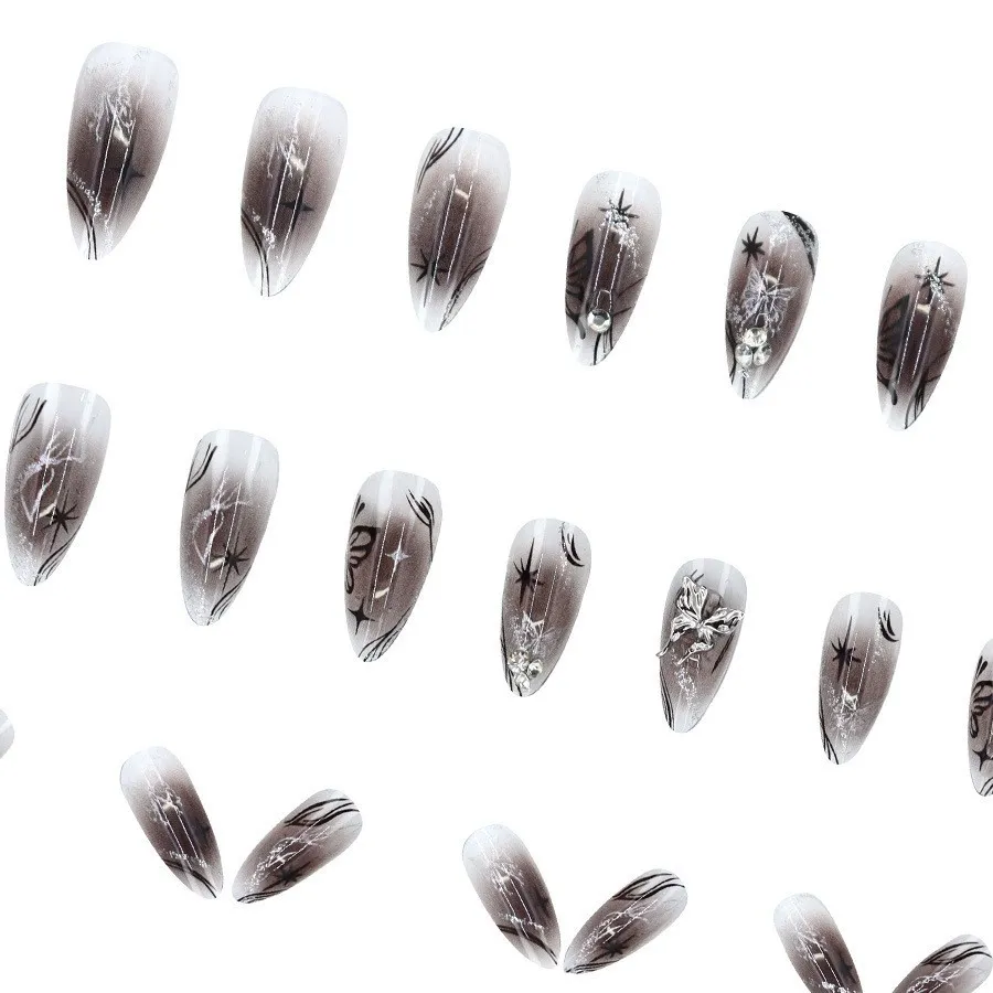Nailhour Black Gothic 24Pcs Long 3D Butterfly Press On Nails