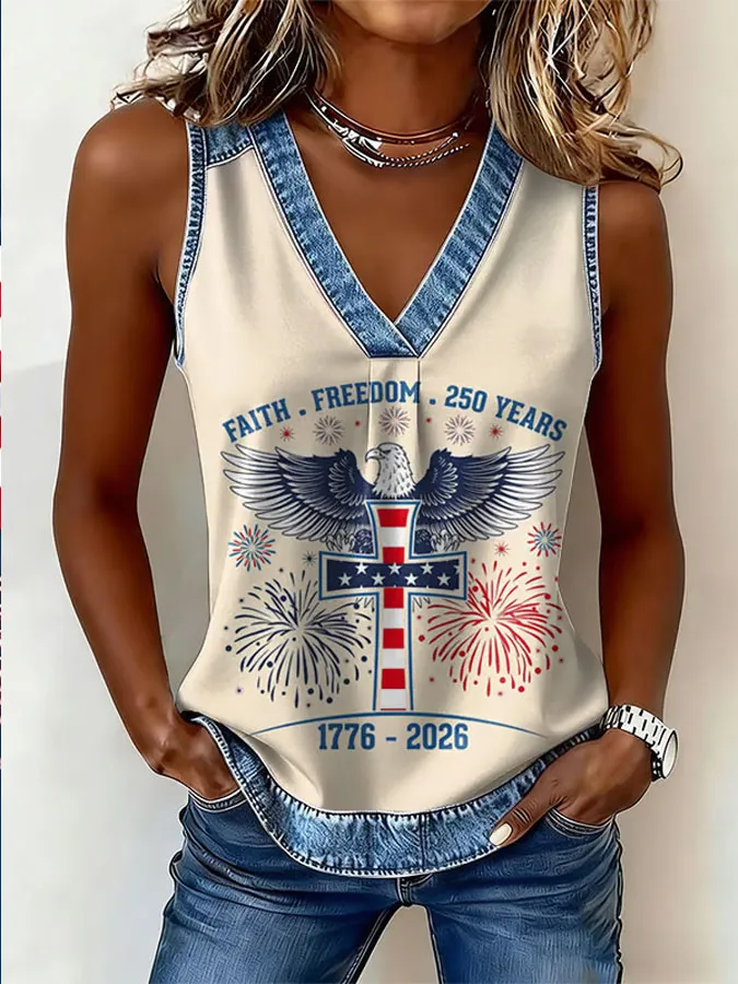 Women's America Flag Print Sleeveless Top