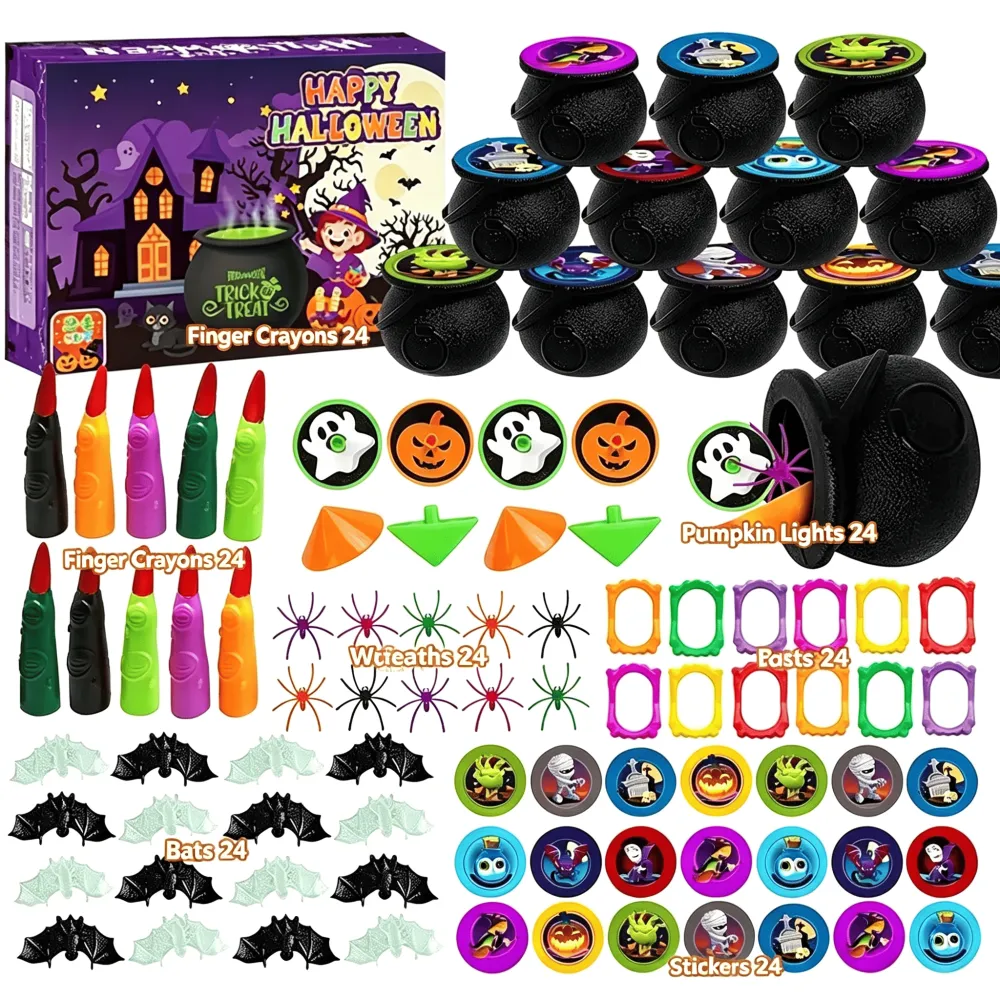 144 Pcs 24 Packs Prefilled Mini Pumpkin Buckets for Kids Halloween Party Favors Trick