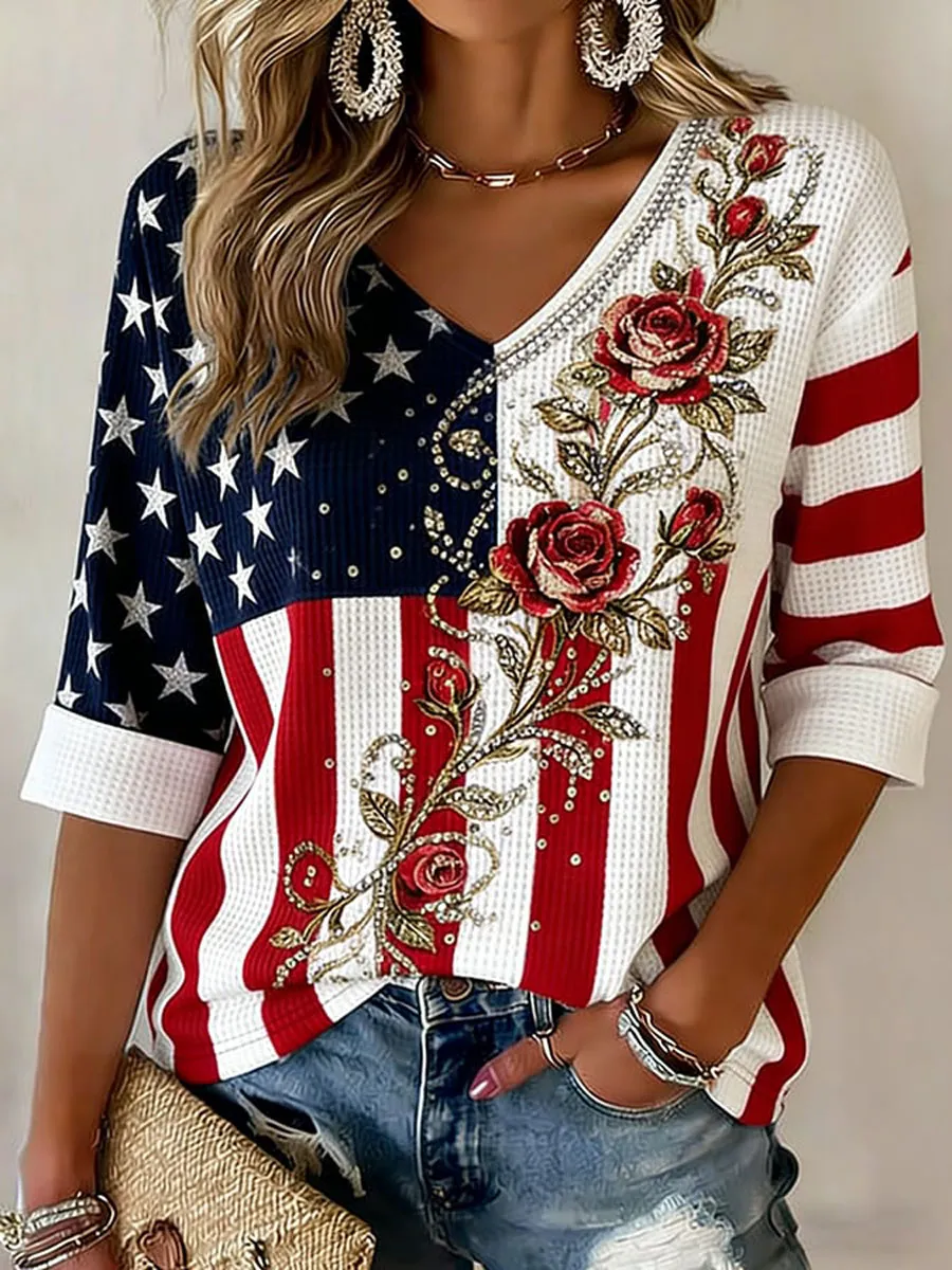 Women'S 250 Years Art Print V Neck Top