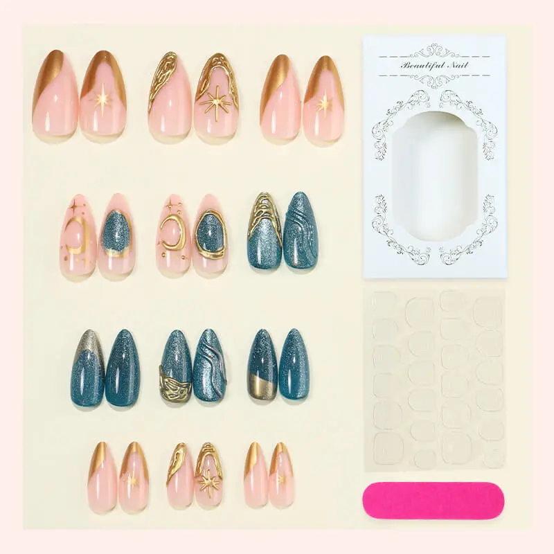 Nailhour 24Pcs 3D Rhinestone Medium Almond Press On Nails