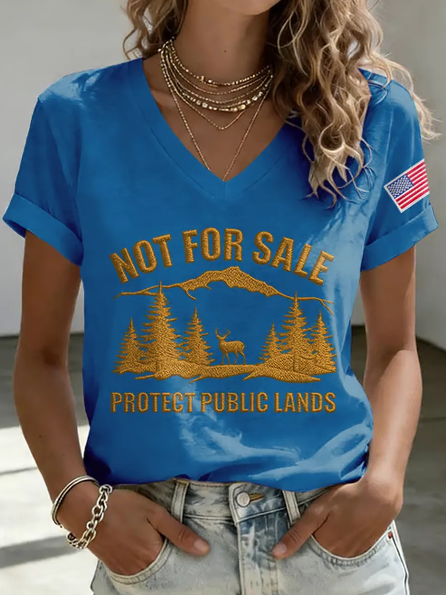 V-Neck Retro Resist Not For Sale Protect Public Lands Print T-Shirt
