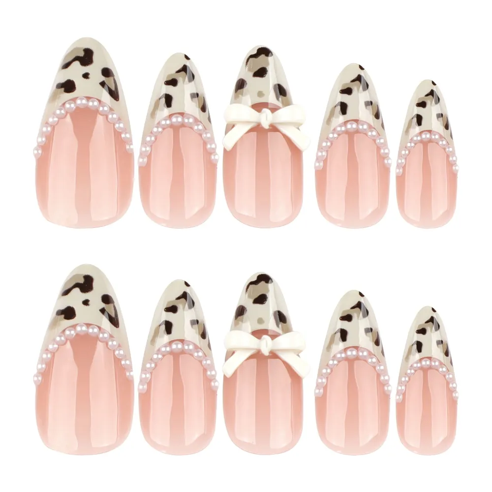 Nailhour 24Pcs 3D French Vintage Medium Almond Press On Nails