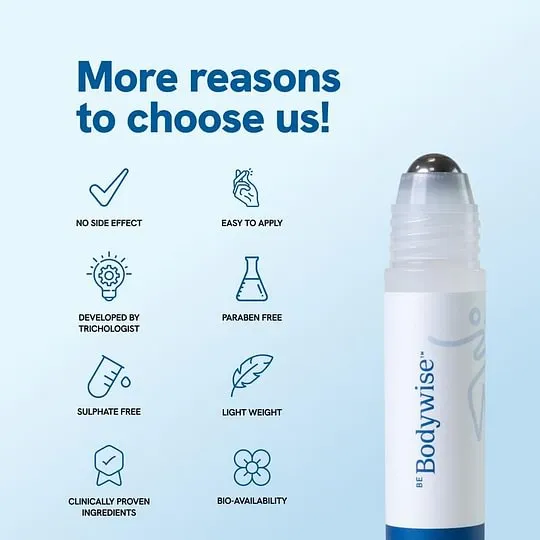 Be Bodywise Advanced Hair Growth Roll-On Serum | 3% Rosemary | 2% Aminexil | 3% Redensy l 2% Anagain | Precision Scalp Applicator | Paraben & Sulphate Free | Non oily and mess free