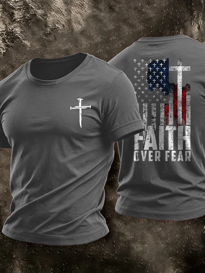 Men's American Flag Faith Printed Casual T-shirt