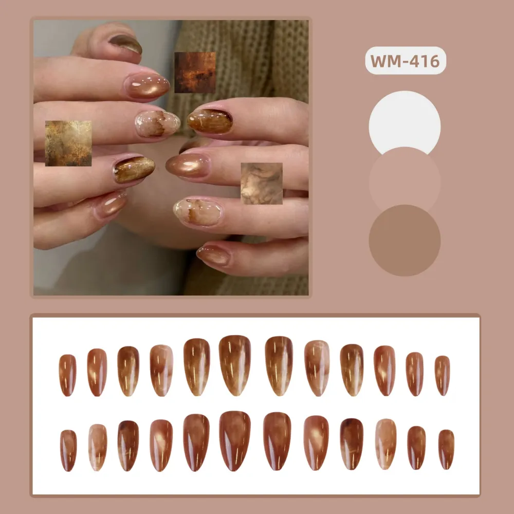 Nailhour 24Pcs Autumn Brown Medium Almond Press On Nails