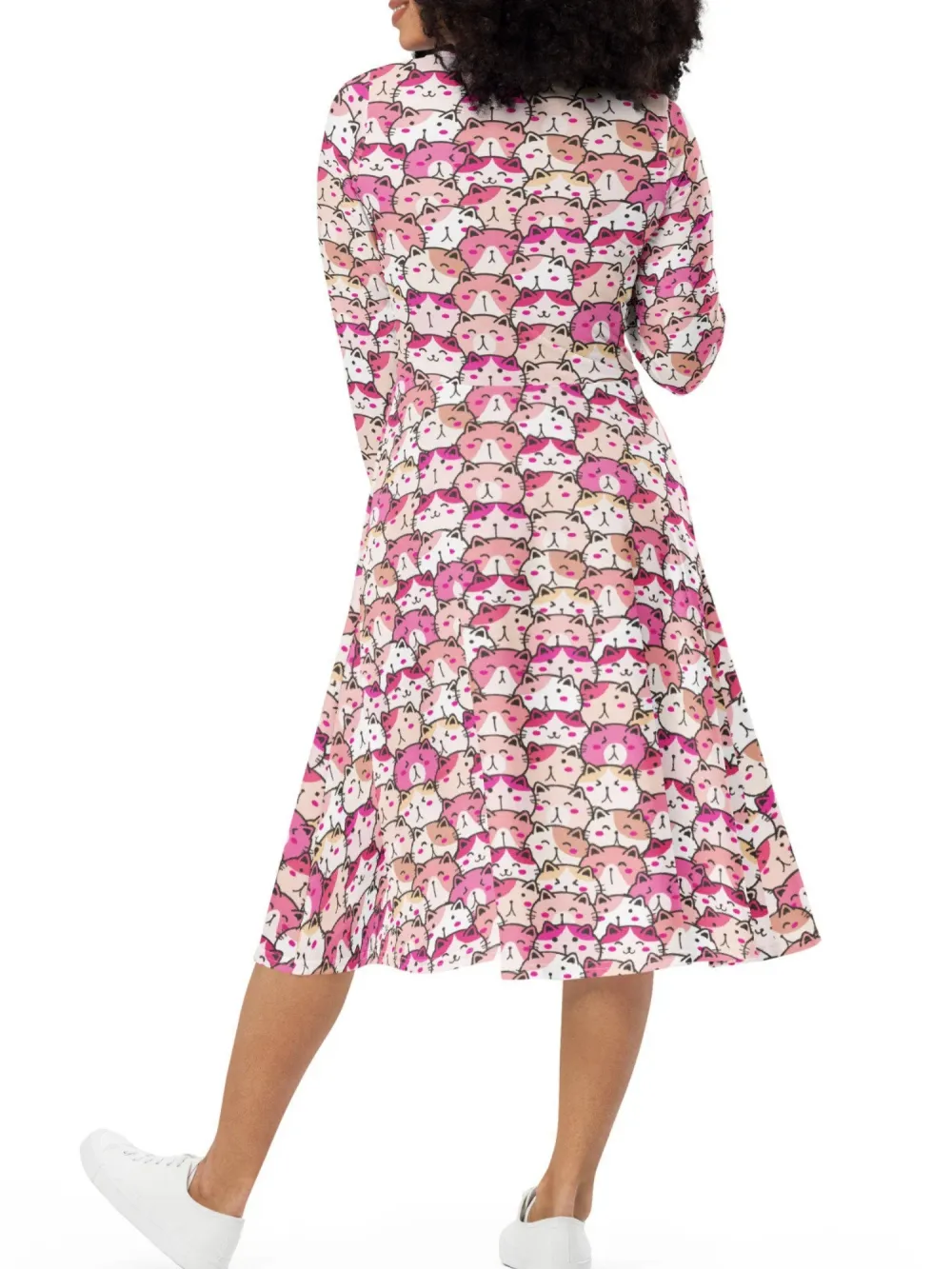 Casual Cat Print Round Neck Dress