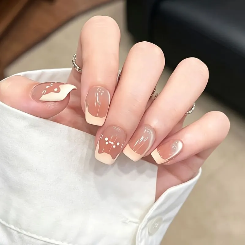 Nailhour 10Pcs Handmade French Nude Daily Short Coffin Press On Nails