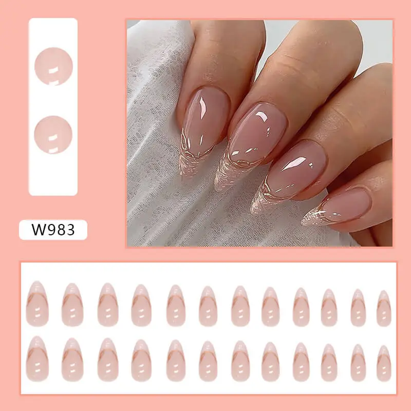 Nailhour 24Pcs French Gradient Medium Almond Press On Nails
