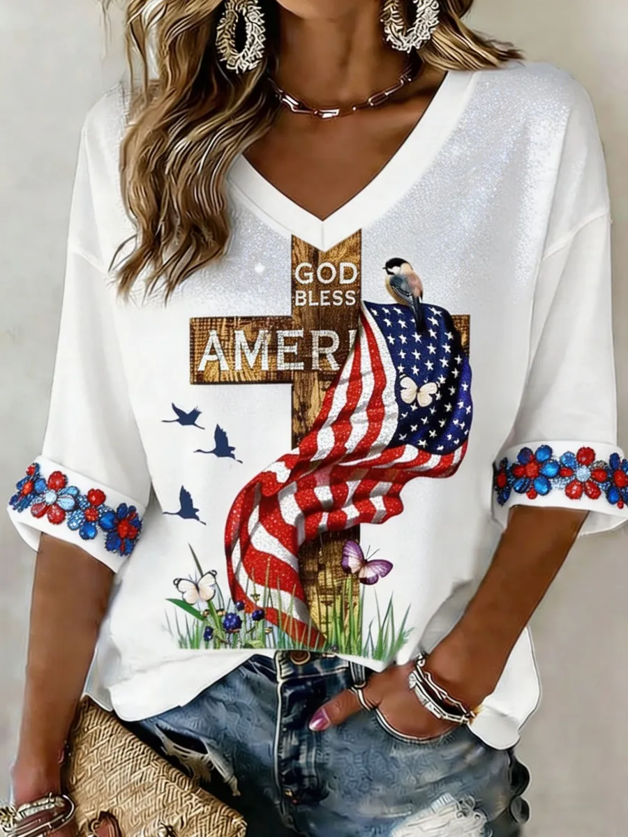 God Bless America Art Women's Long Sleeve Shirt