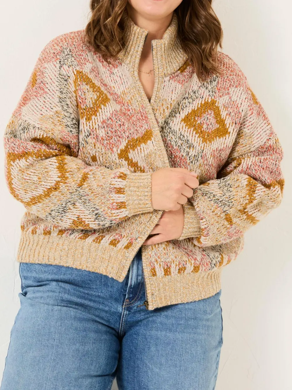 Natural Knitted Zip Through Jackets