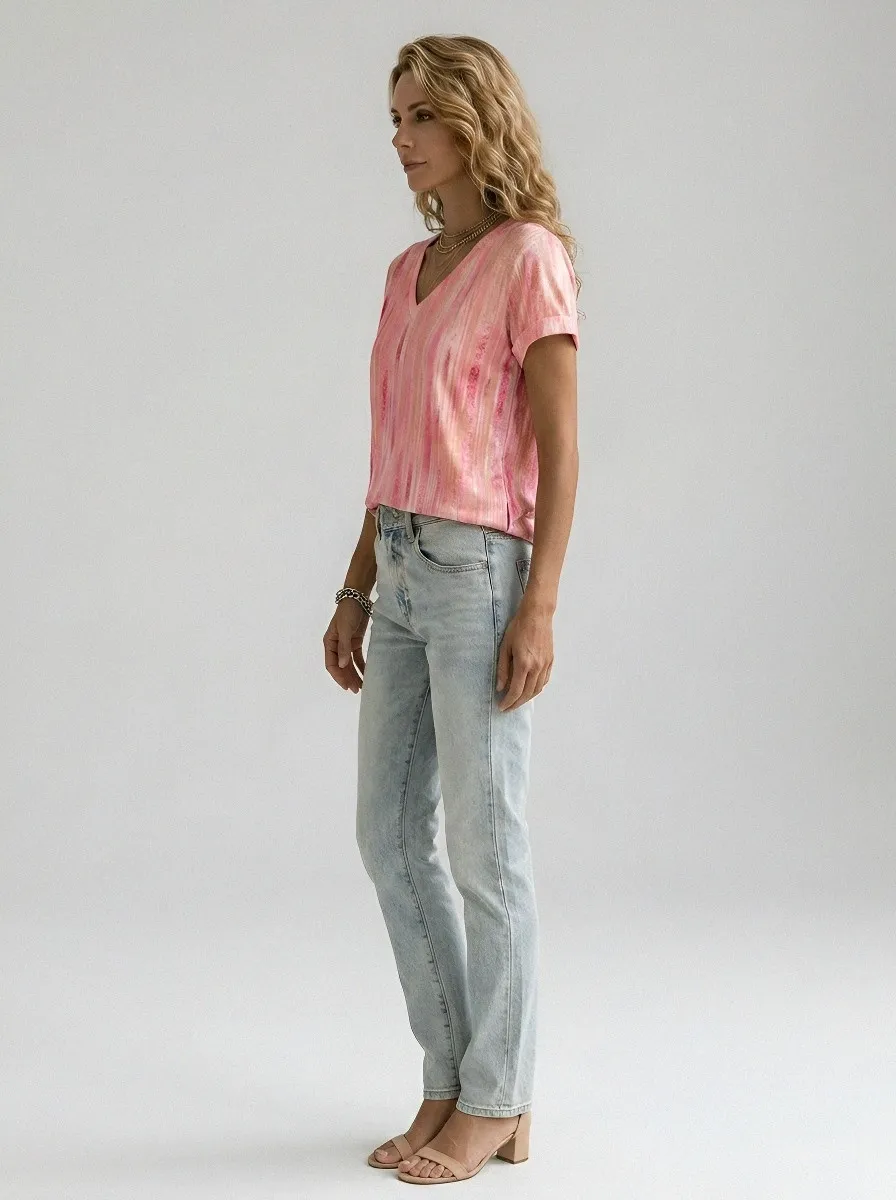 Women's Breast Cancer Awareness Pink Striped Printed V-Neck T-Shirt