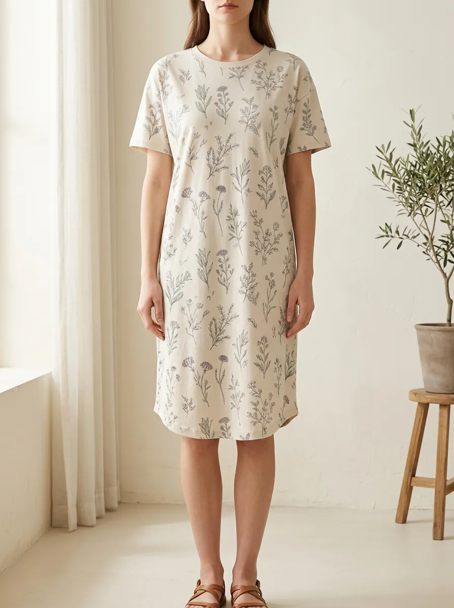 Women's Botanical Nature Lover Wildflower Printed T-shirt Dress