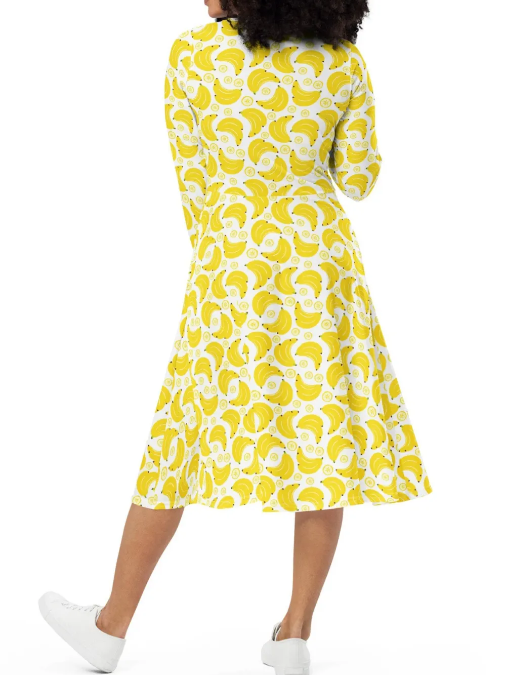Banana Print Long Sleeve Midi Dress
