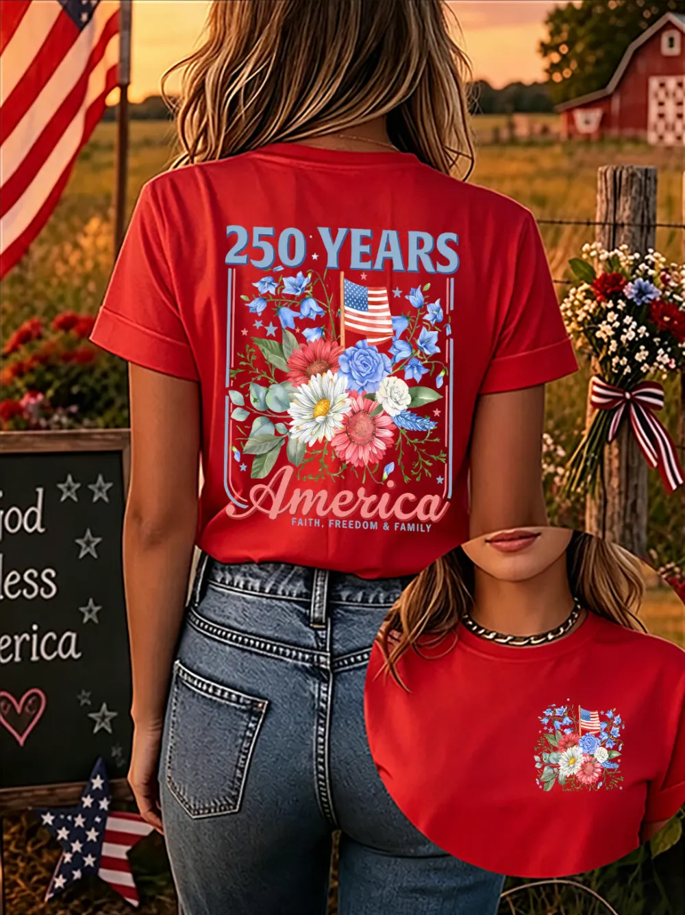 Since 1776, Faith, Liberty, And Family – Women'S 250th Anniversary Of American Faith Print Short-Sleeve T-Shirt