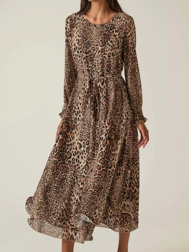 Tied Leopard Printed Midi Dress