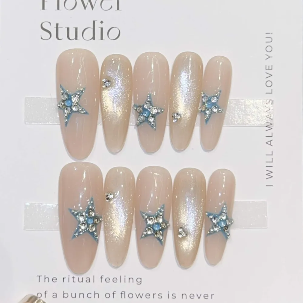 Nailhour 10Pcs Cat Eye Rhinestone Long Stiletto Press On Nails