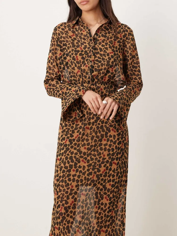 Leopard Long Sleeve Shirt Dress