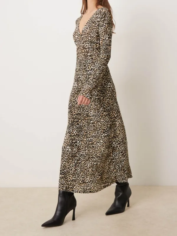 Leopard V-Neck Long Sleeve Dress