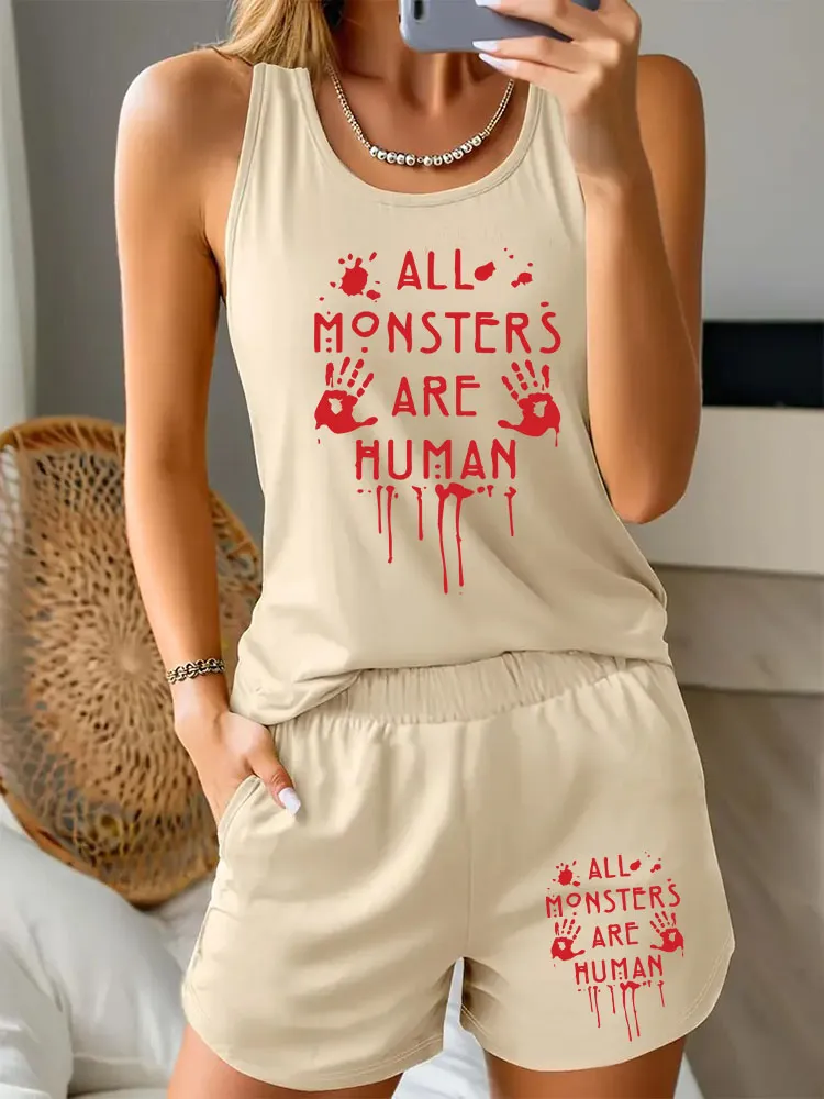 Women'S ALL MONSTERS ARE MUMAN Halloween Simple Comfortable Vest Set