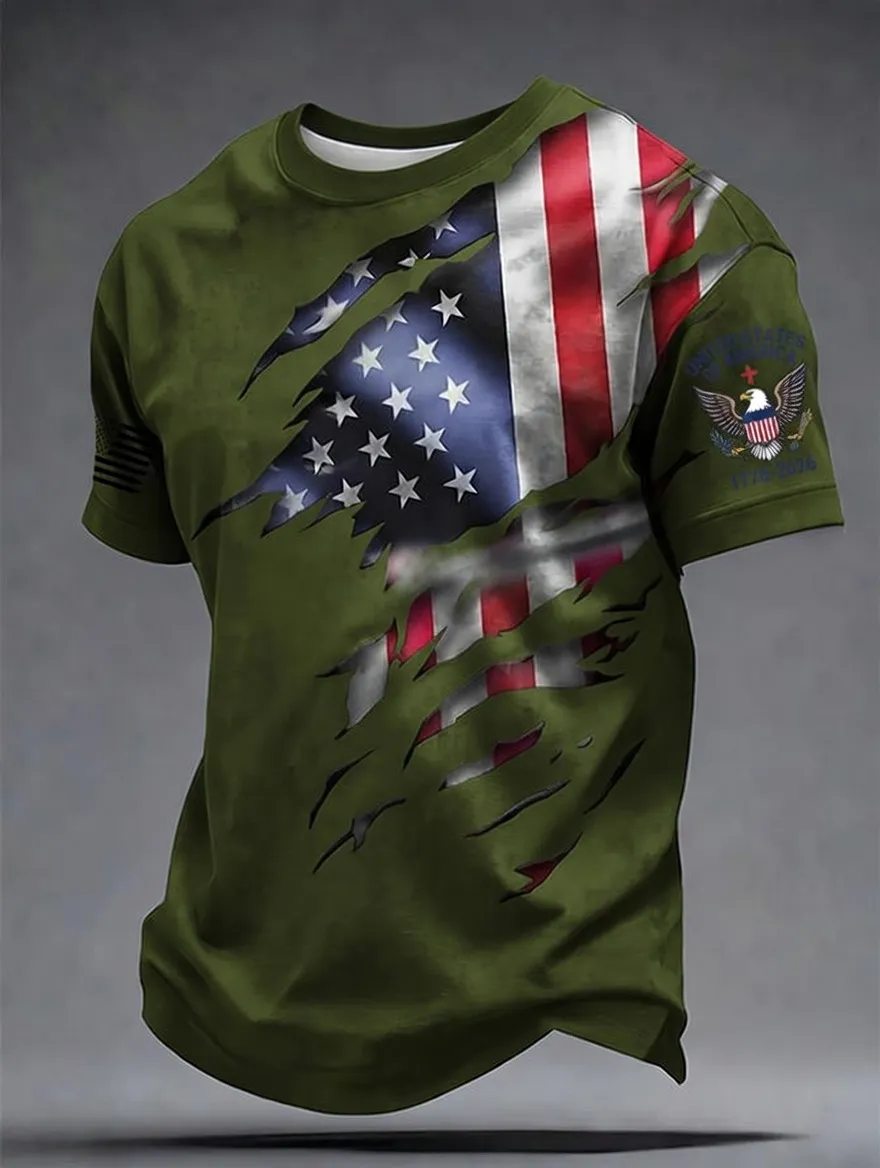 Men'S Retro American Independence Day Printed Short Sleeved T-Shirt