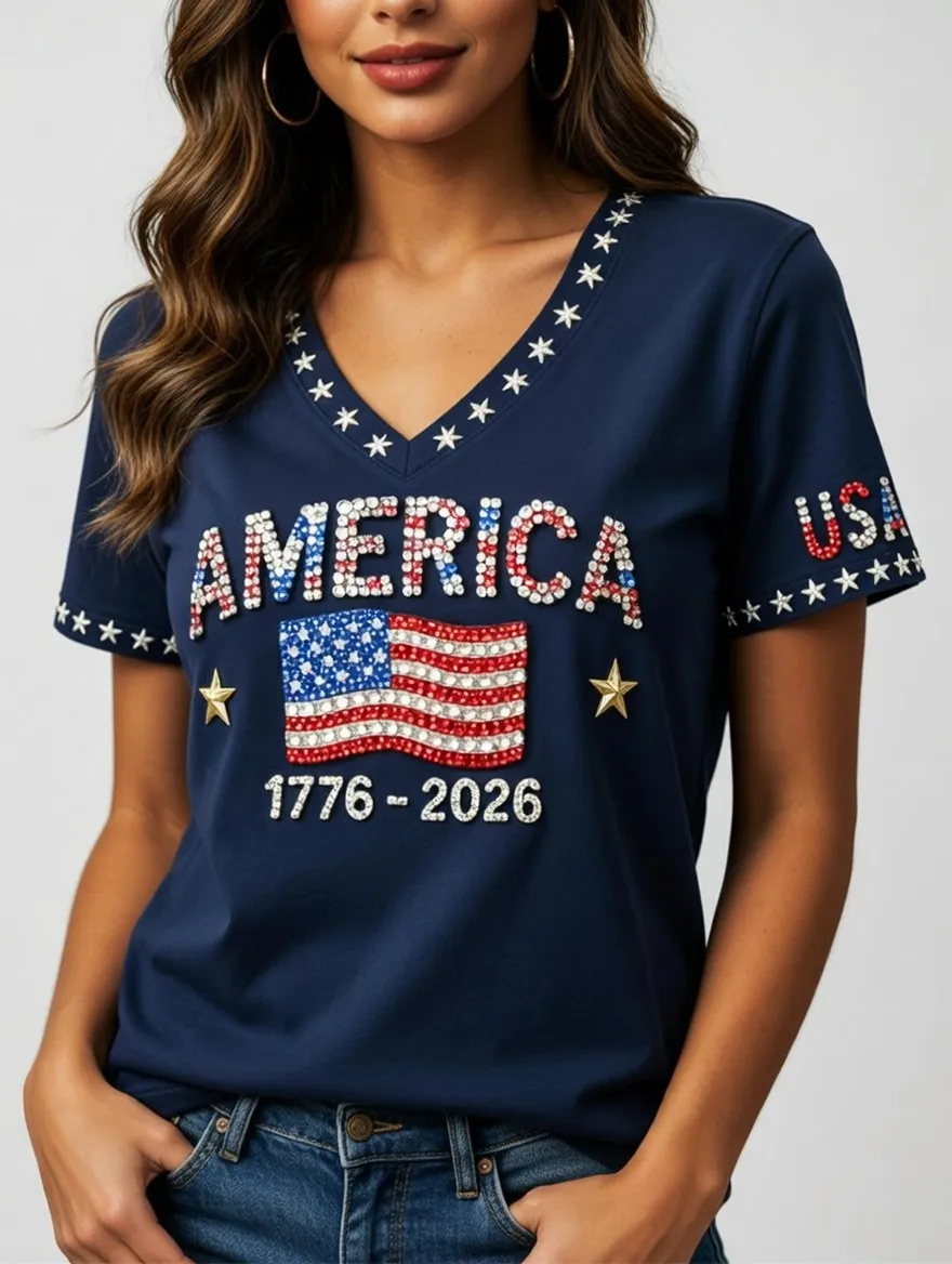 Women's Casual USA 250th Celebration Print Short Sleeve T-shirt