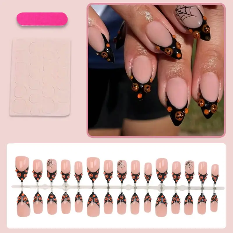 Nailhour 24Pcs Halloween 3D Resin Medium Almond Press On Nails
