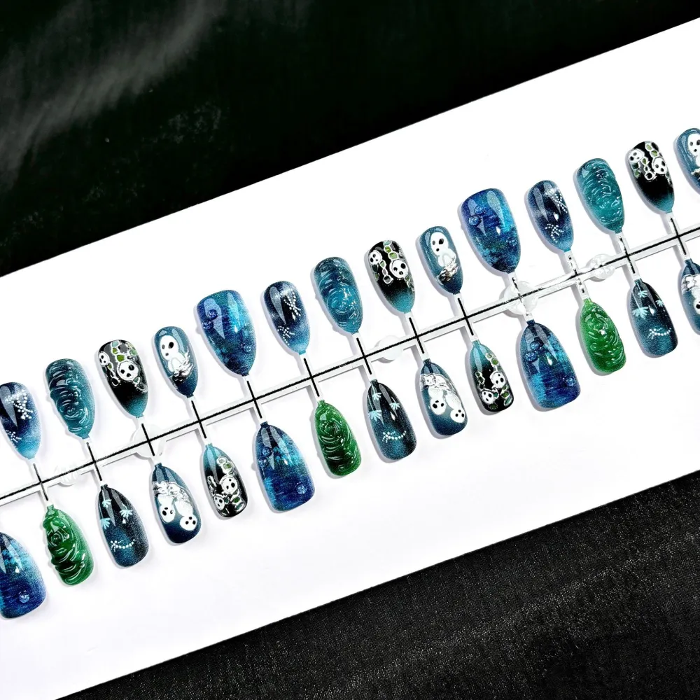 Nailhour 30Pcs Halloween Cat Eye 3D Medium Almond Press On Nails