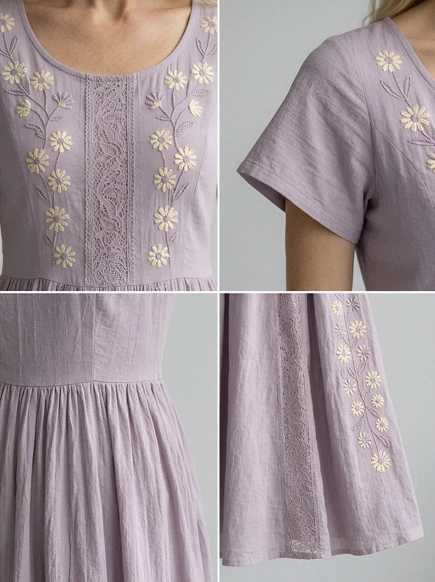 Women's Breast Cancer Awareness Floral Embroidered Printed Dress