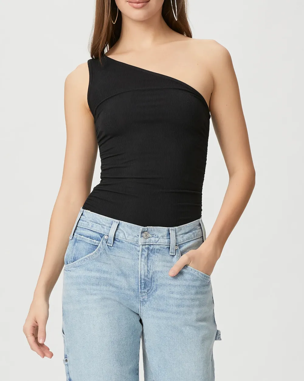 Black Asymmetrical Shoulder Slim Fit Tank Top