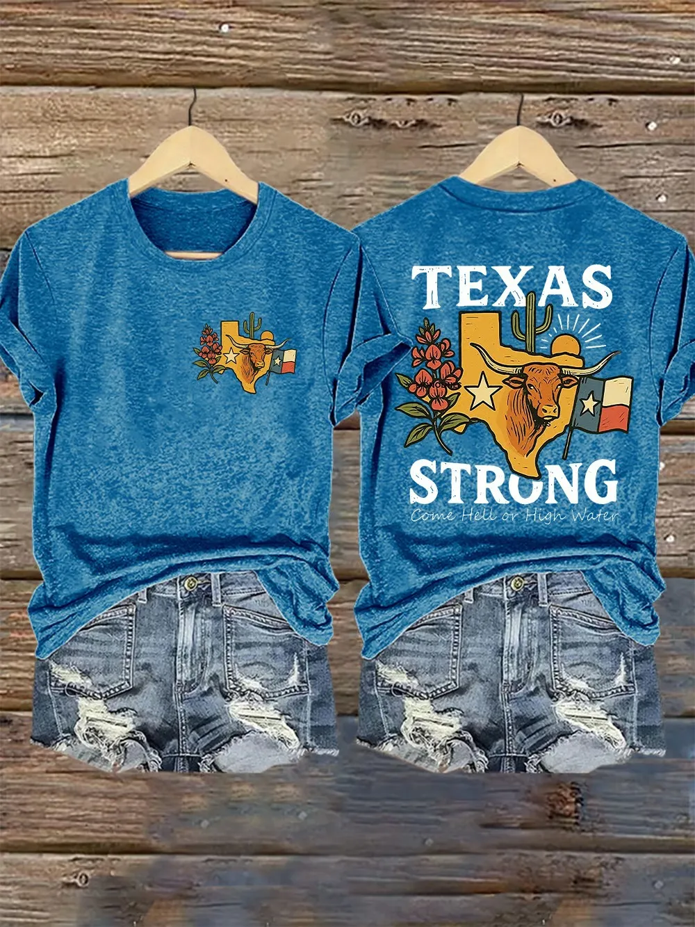 Women's Retro Texas Strong Letter Print T-Shirt